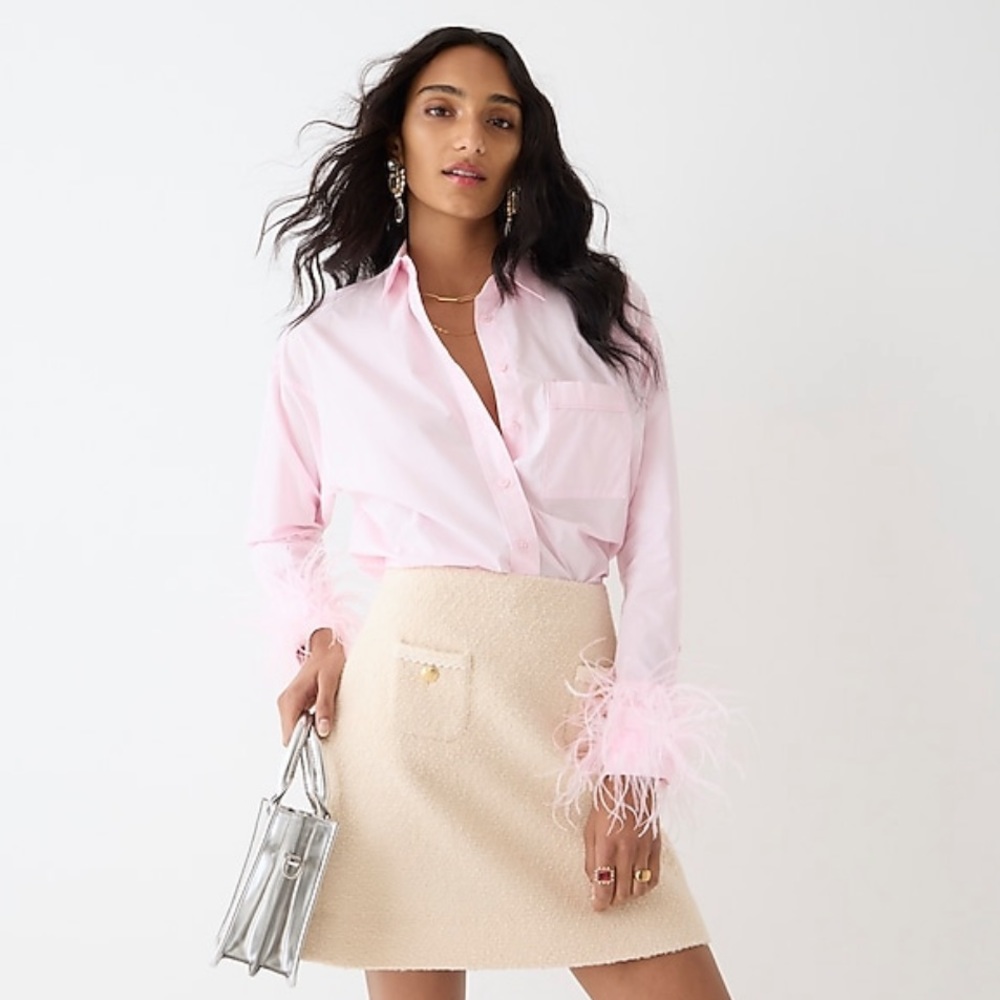 J. Crew Feather Trim Poplin Button-Up Shirt